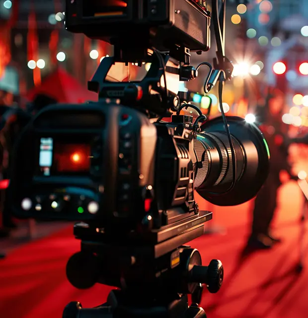 African American actress on the red carpet at a high-society event, surrounded by press and photographers, perfect for TV & Film Chauffeur Services