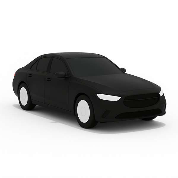 Business Sedan – Executive Travel Vehicle Black business sedan with a sleek, modern design and tinted windows, viewed from the front left angle.