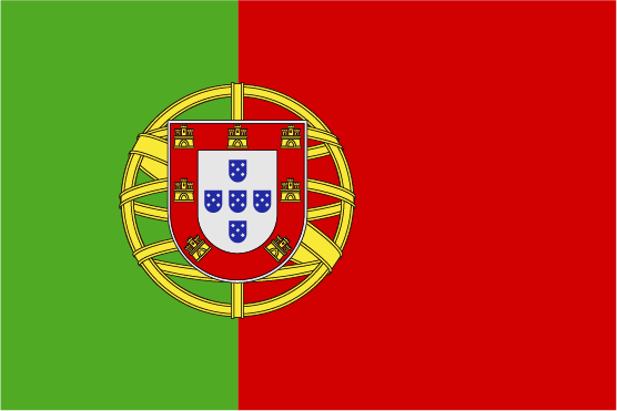 Portugal national flag with green and red fields and national coat of arms.